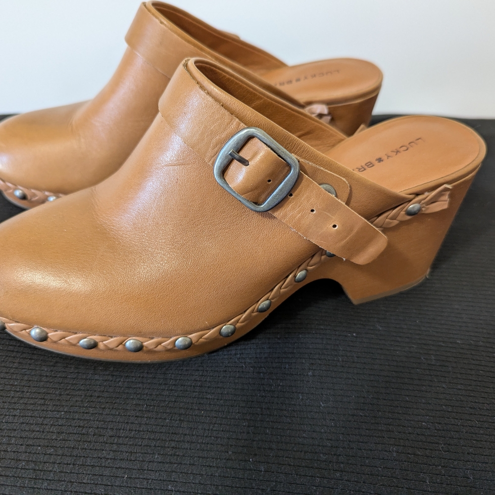 Women's Tan Leather Clogs - Picture 2 of 5